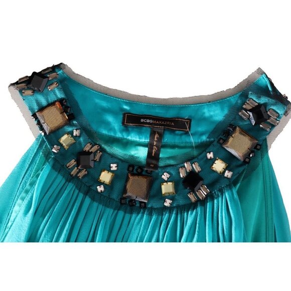 BCBGMAXAZRIA Women's US2 XS Green Dress Silk A-Line Beaded Neckline Mini $398 - Picture 3 of 6